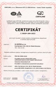certifikát systému bezpečnosti ochrany zdraví při práci BOZP 299-2022