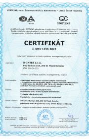 certifikát jakosti ČSN EN ISO 9001:2016 od listopadu 2003